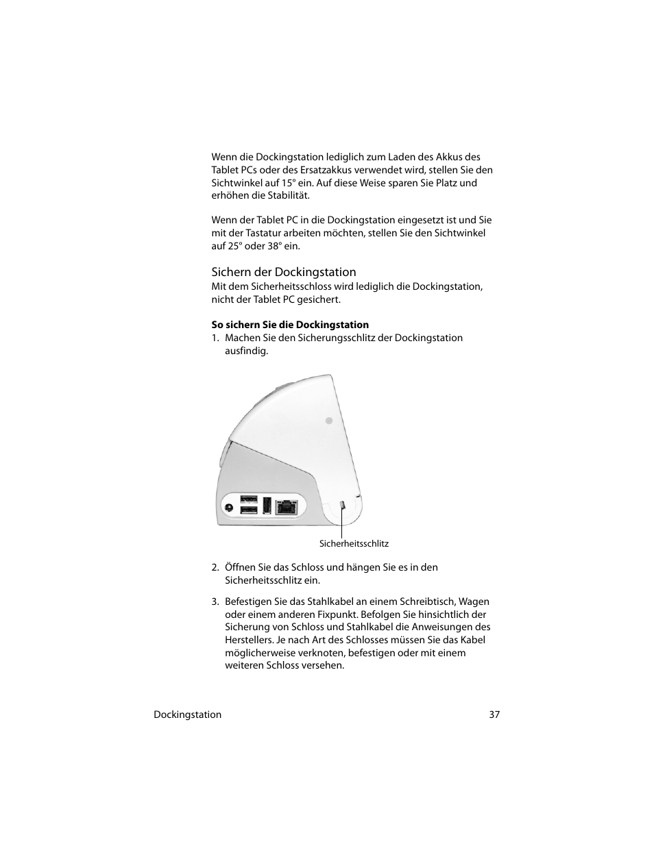 Sichern der dockingstation | Motion Computing MotionTM C5 User Manual | Page 45 / 78