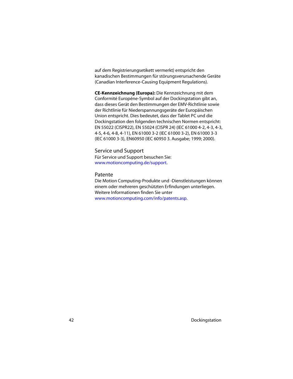Service und support, Patente, Service und support patente | Motion Computing MotionTM C5 User Manual | Page 50 / 78