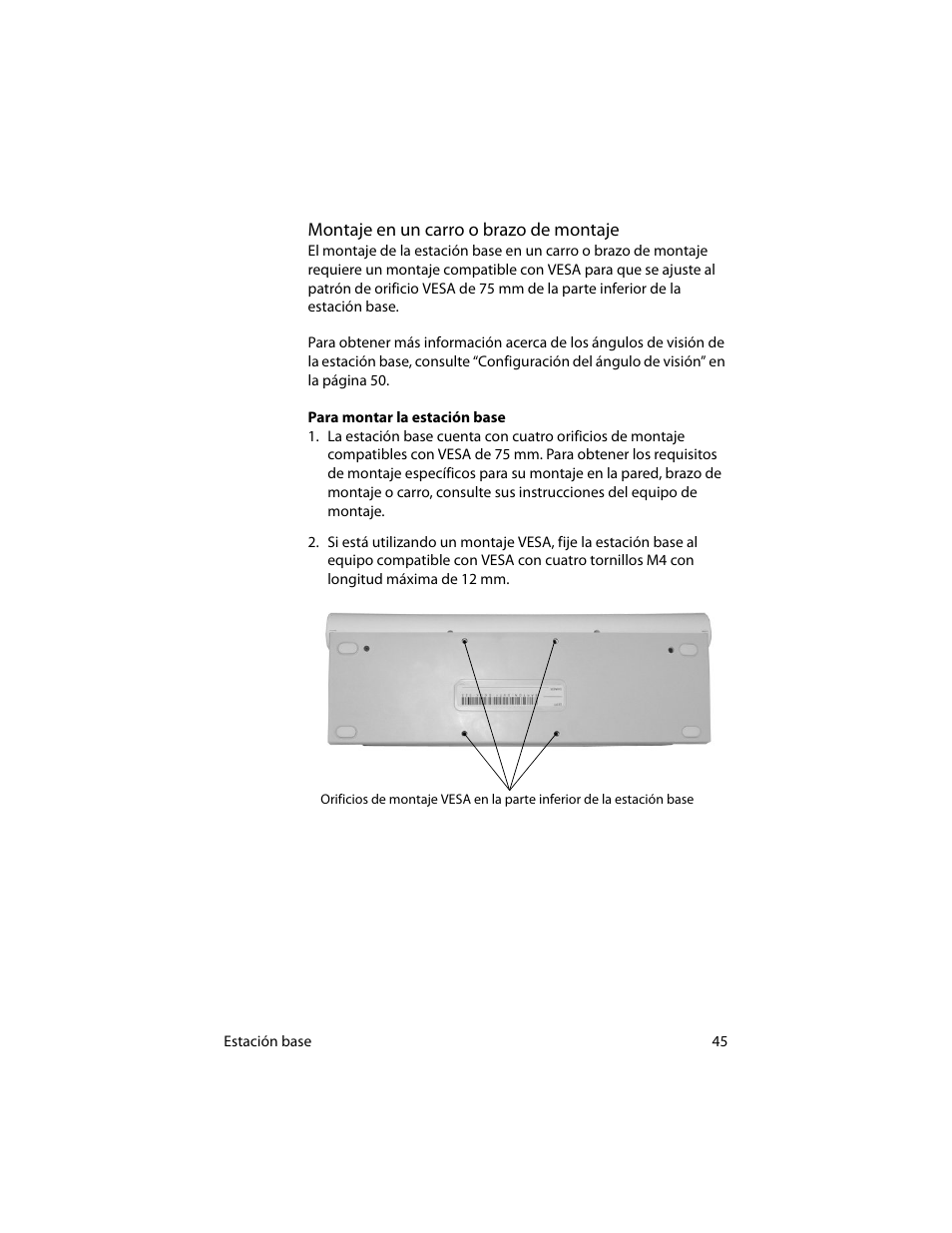Montaje en un carro o brazo de montaje | Motion Computing MotionTM C5 User Manual | Page 53 / 78