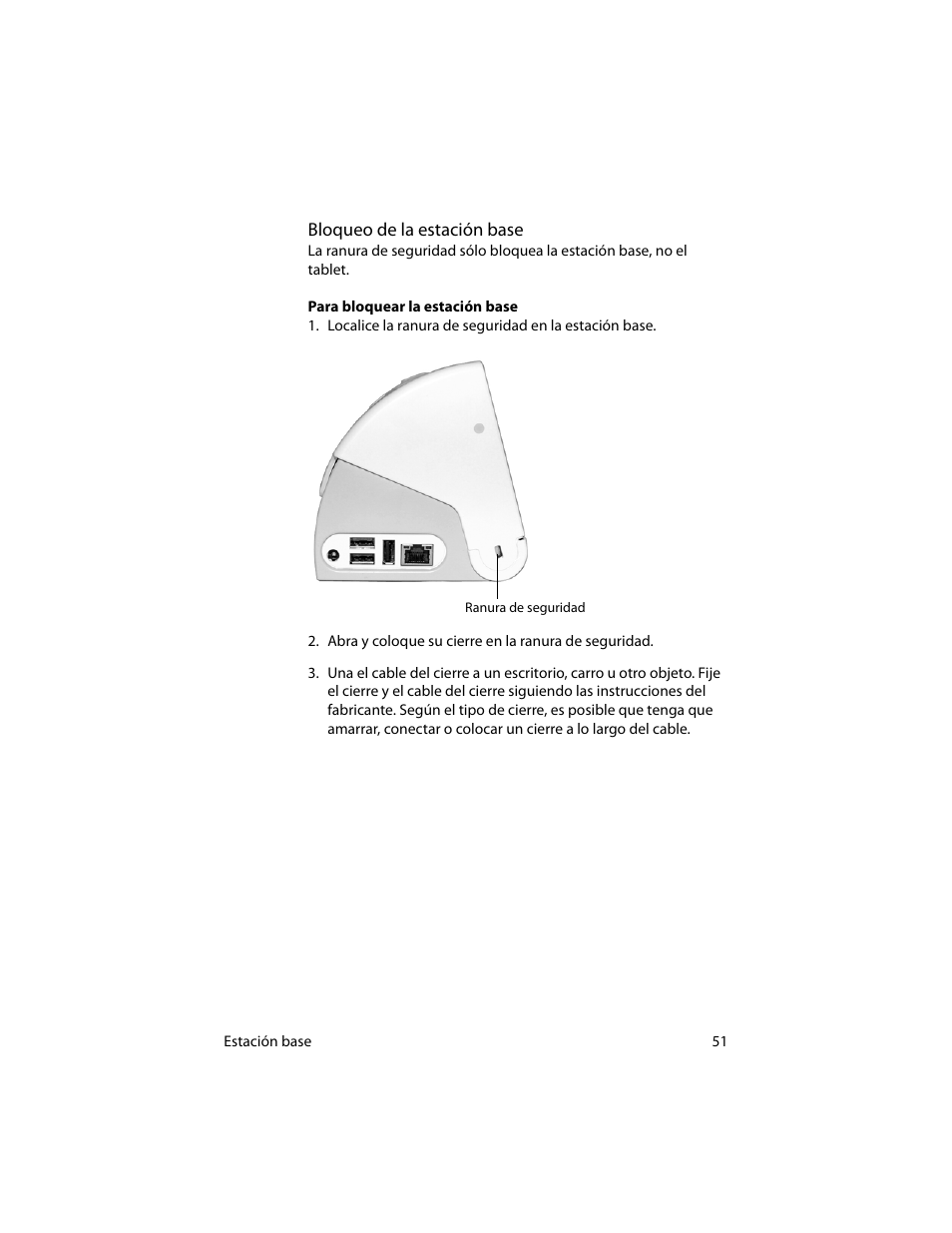 Bloqueo de la estación base | Motion Computing MotionTM C5 User Manual | Page 59 / 78