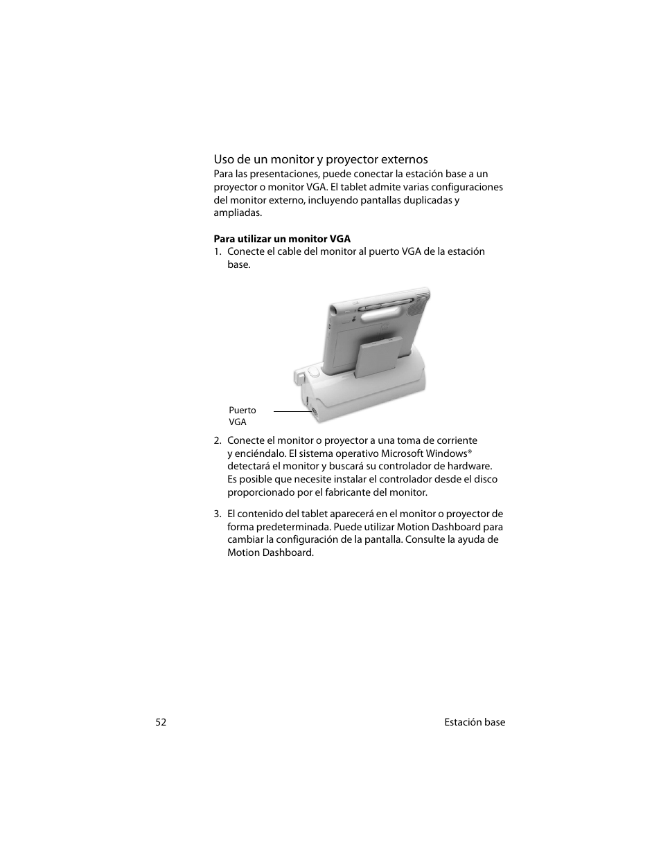 Uso de un monitor y proyector externos | Motion Computing MotionTM C5 User Manual | Page 60 / 78
