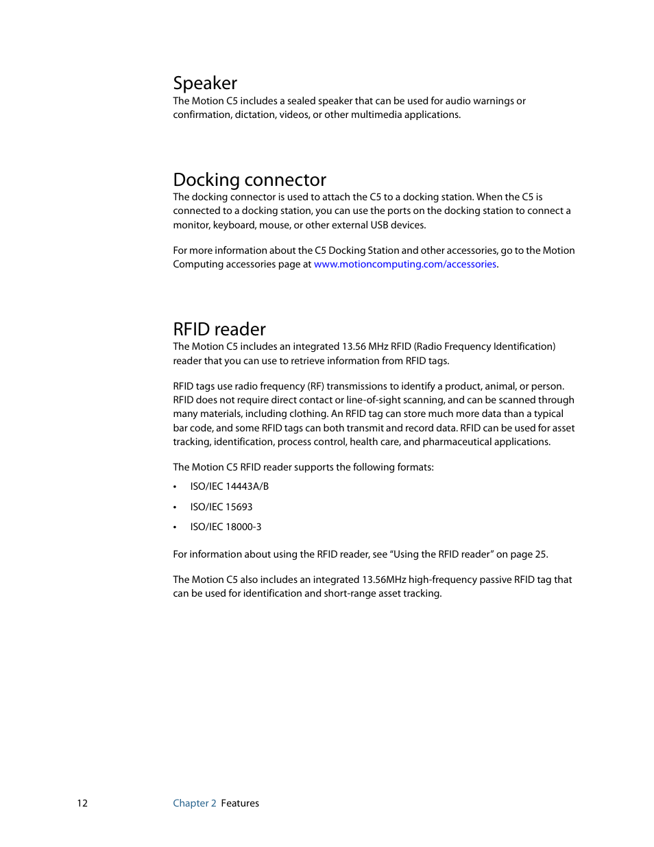 Speaker, Docking connector, Rfid reader | Motion Computing C5 User Manual | Page 14 / 66