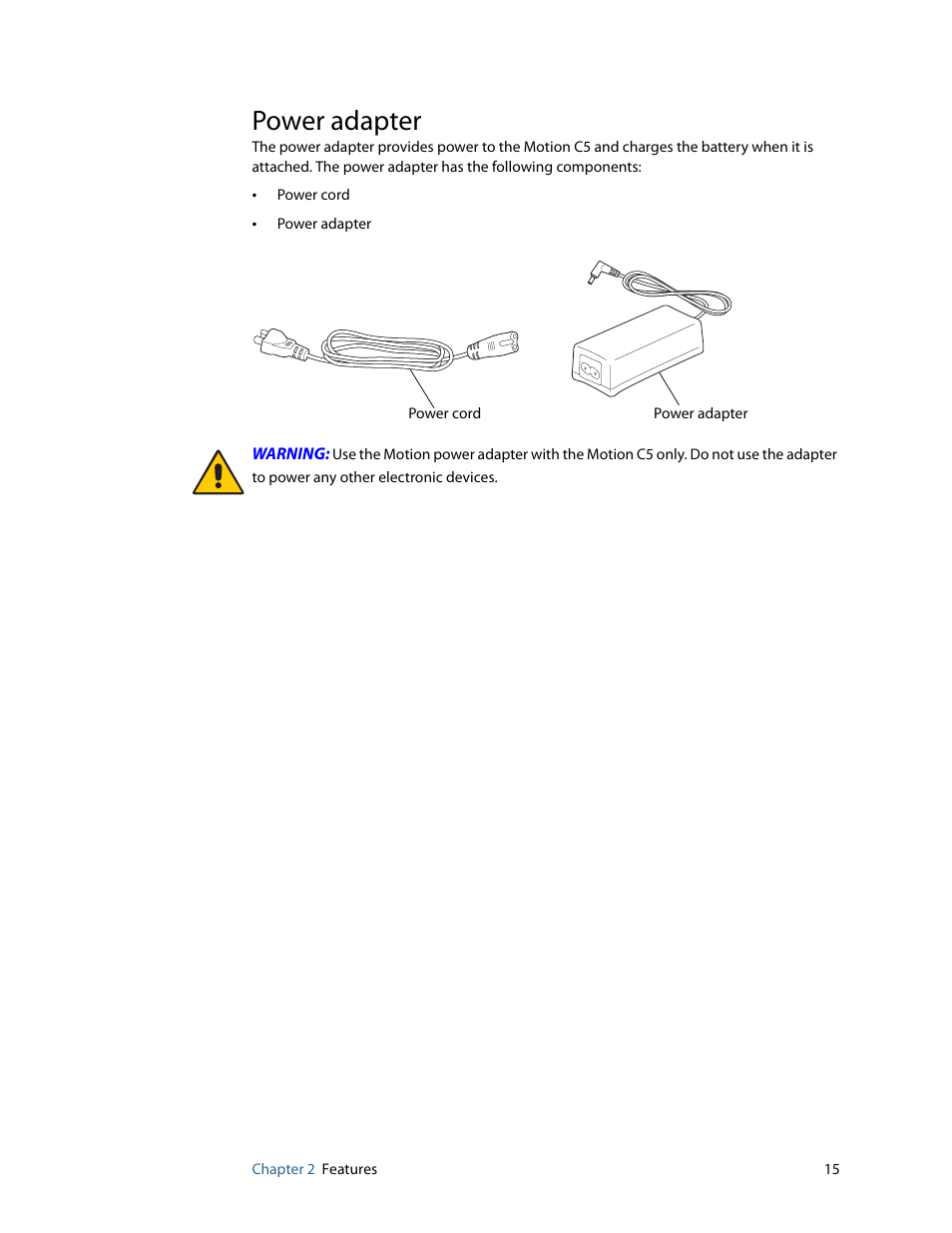 Power adapter | Motion Computing C5 User Manual | Page 17 / 66