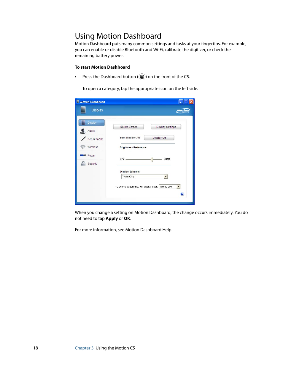 Using motion dashboard | Motion Computing C5 User Manual | Page 20 / 66