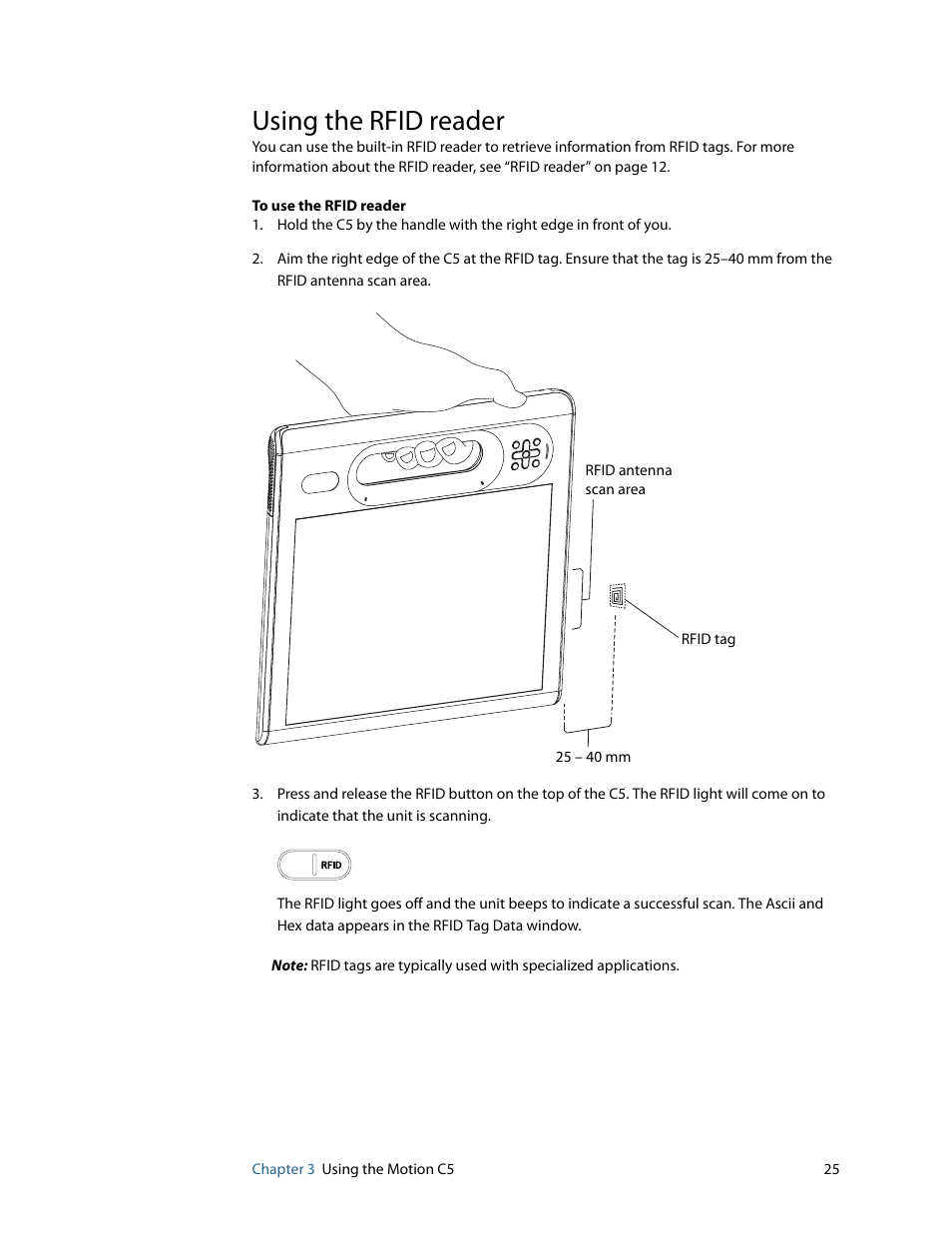Using the rfid reader | Motion Computing C5 User Manual | Page 27 / 66
