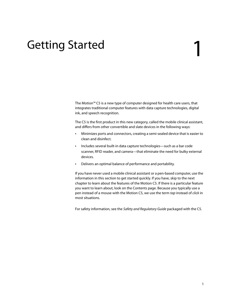 Getting started, Features, Using the motion c5 | Care and maintenance, Troubleshooting and support | Motion Computing C5 User Manual | Page 3 / 66