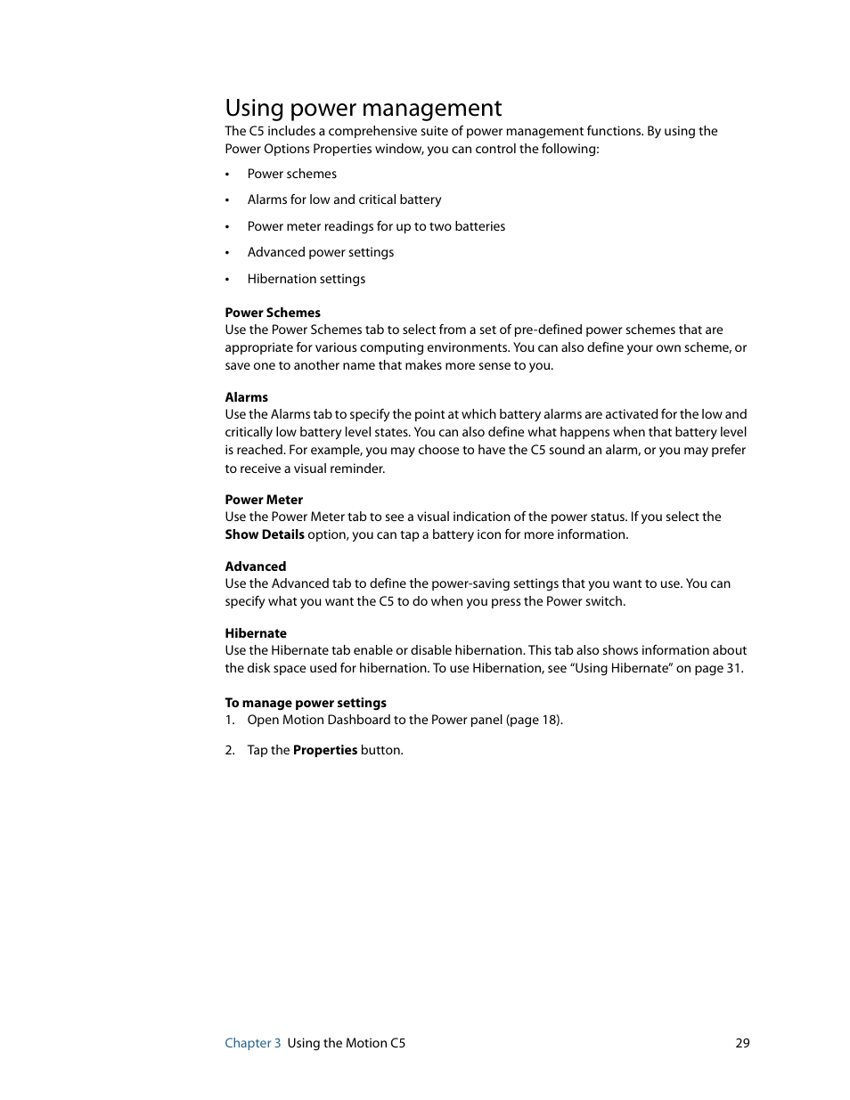 Using power management | Motion Computing C5 User Manual | Page 31 / 66
