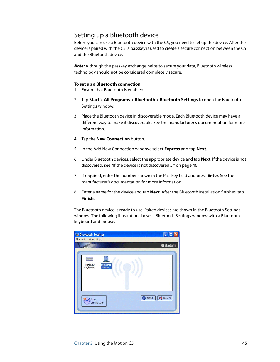 Setting up a bluetooth device | Motion Computing C5 User Manual | Page 47 / 66