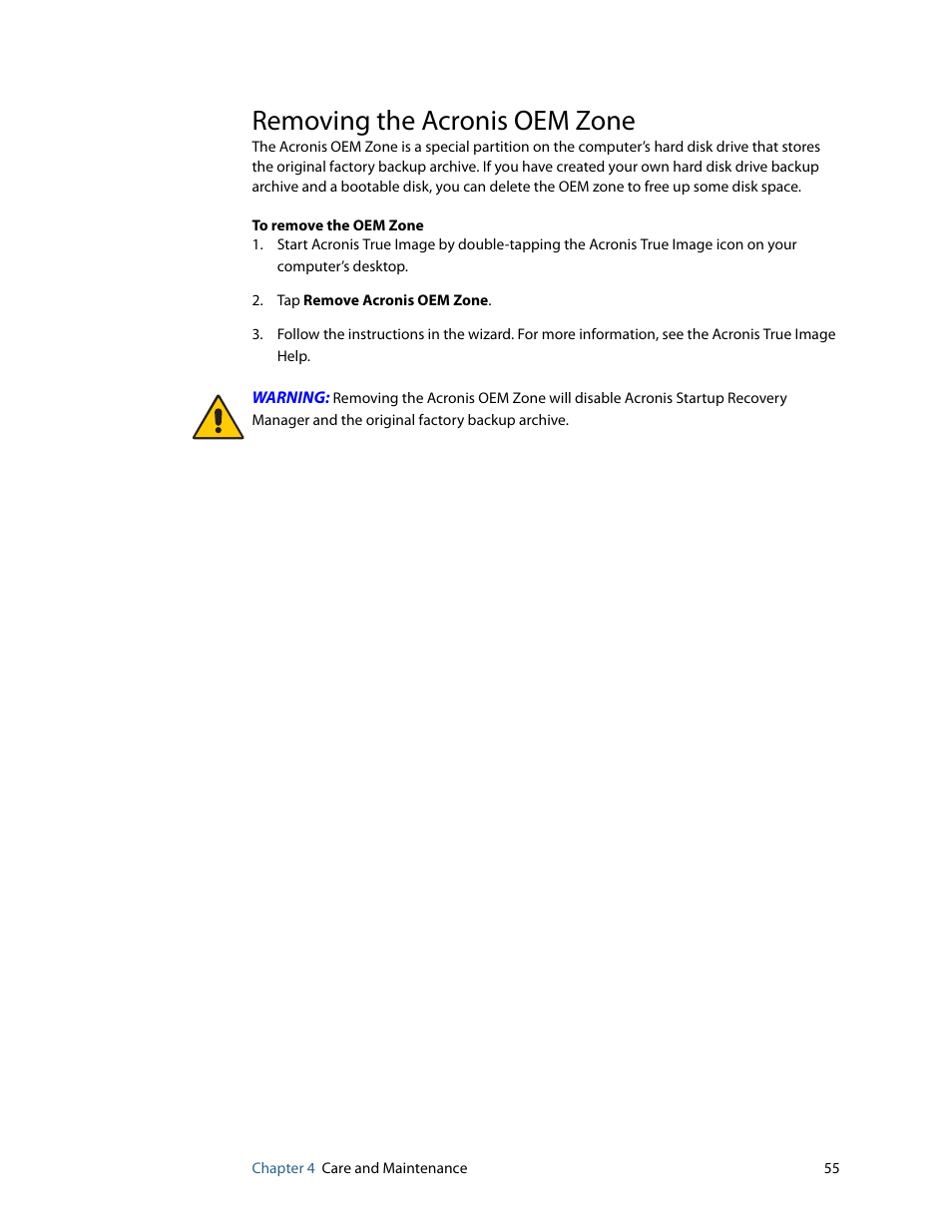 Removing the acronis oem zone | Motion Computing C5 User Manual | Page 57 / 66