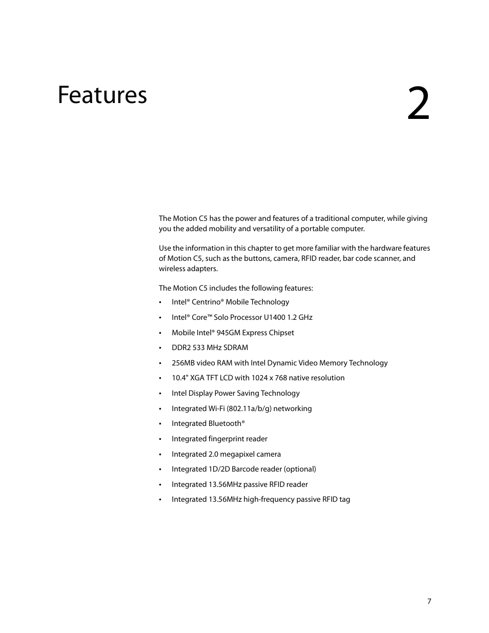 Features | Motion Computing C5 User Manual | Page 9 / 66