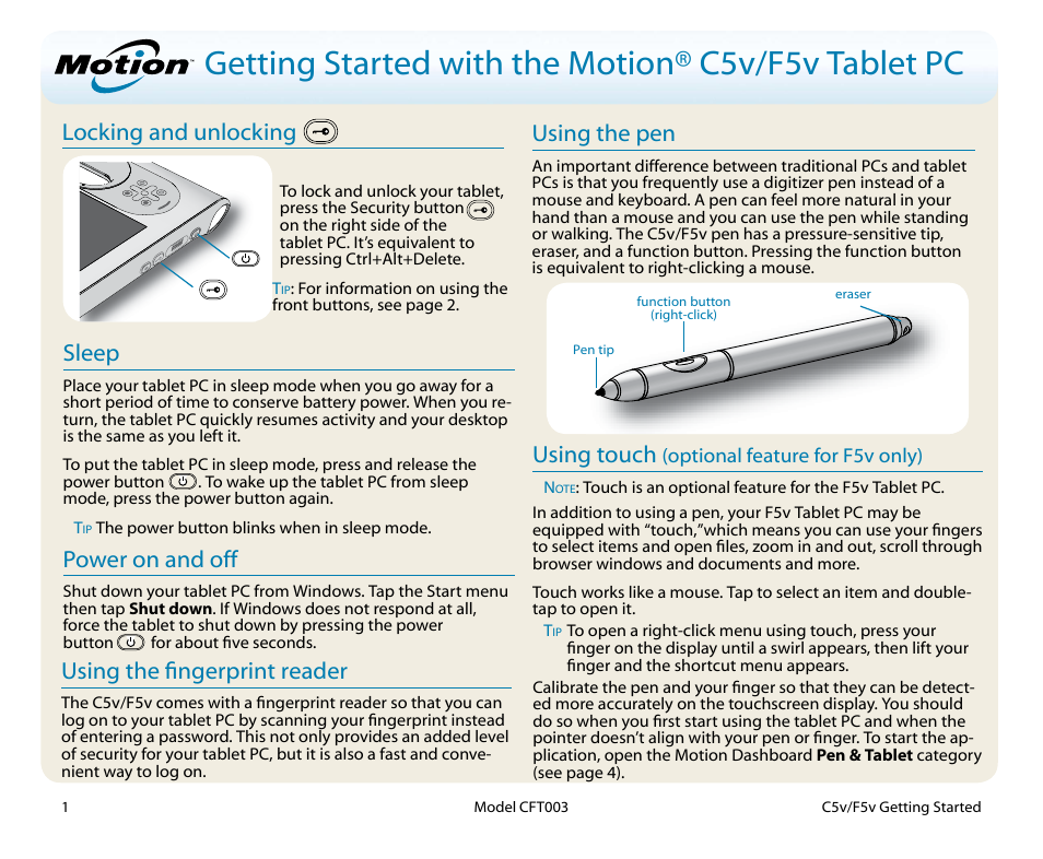 Motion Computing CFT-003 User Manual | 7 pages