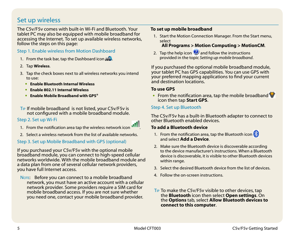 Set up wireless | Motion Computing CFT-003 User Manual | Page 5 / 7