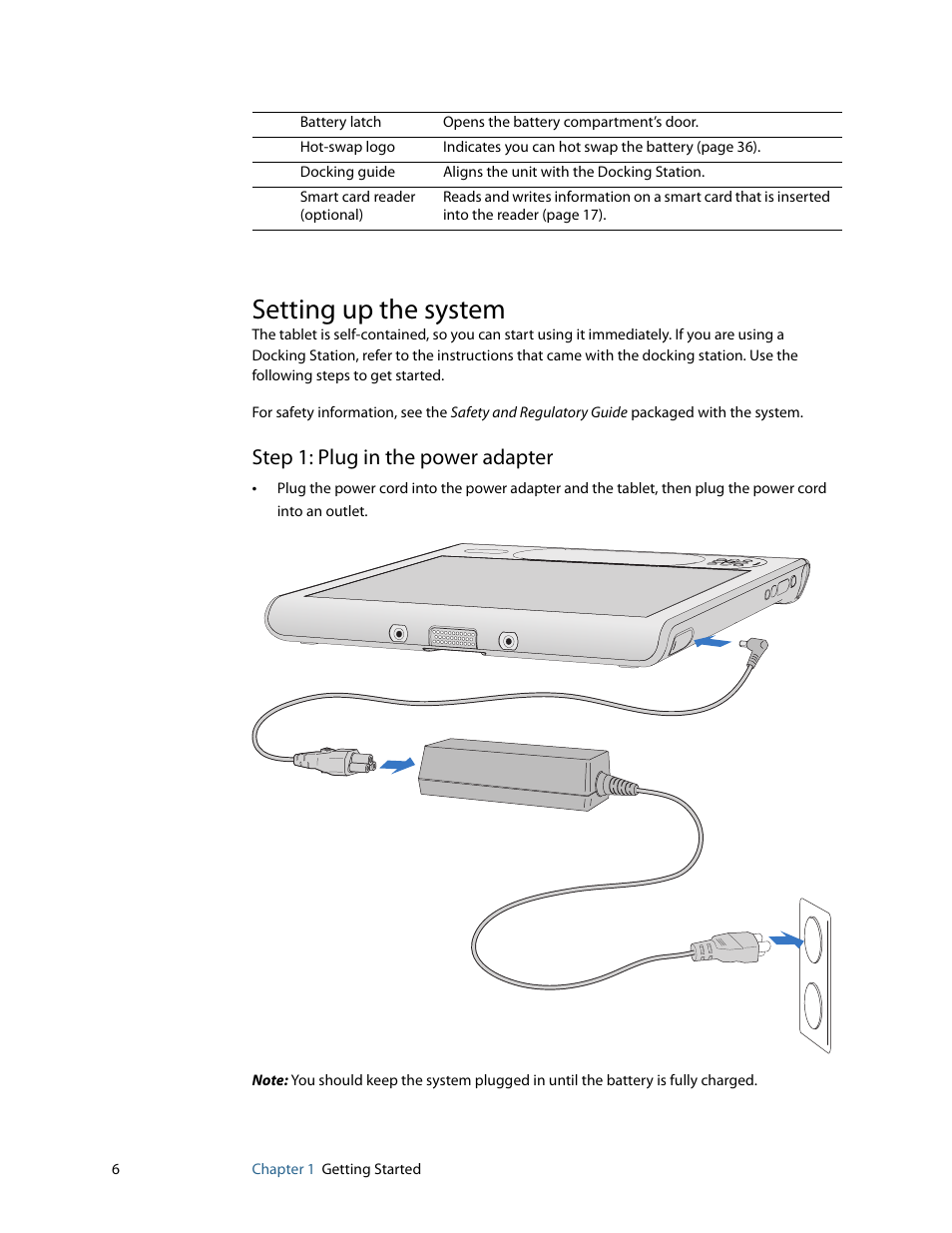 Setting up the system, Step 1: plug in the power adapter | Motion Computing F5 User Manual | Page 12 / 78