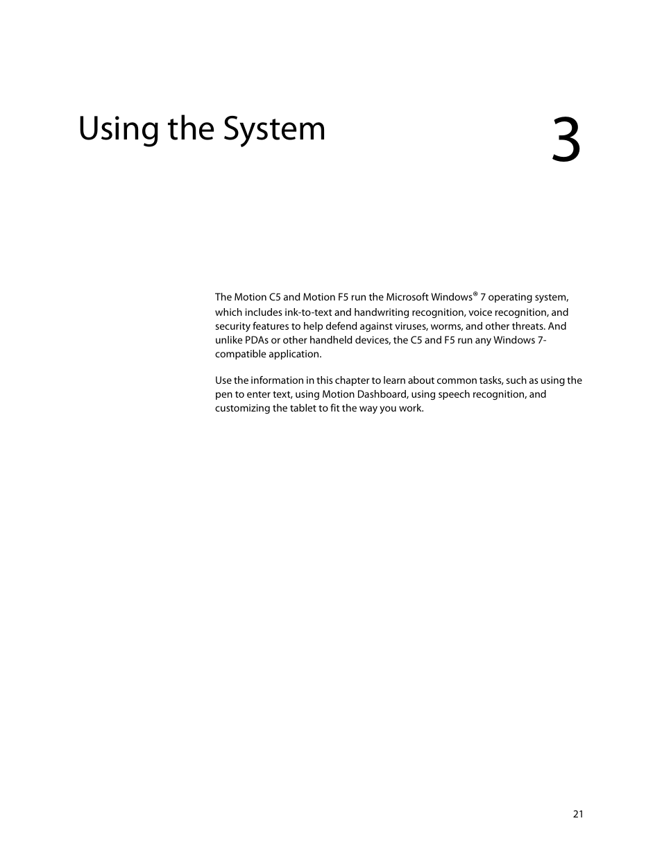 Using the system, Chapter 3 | Motion Computing F5 User Manual | Page 27 / 78