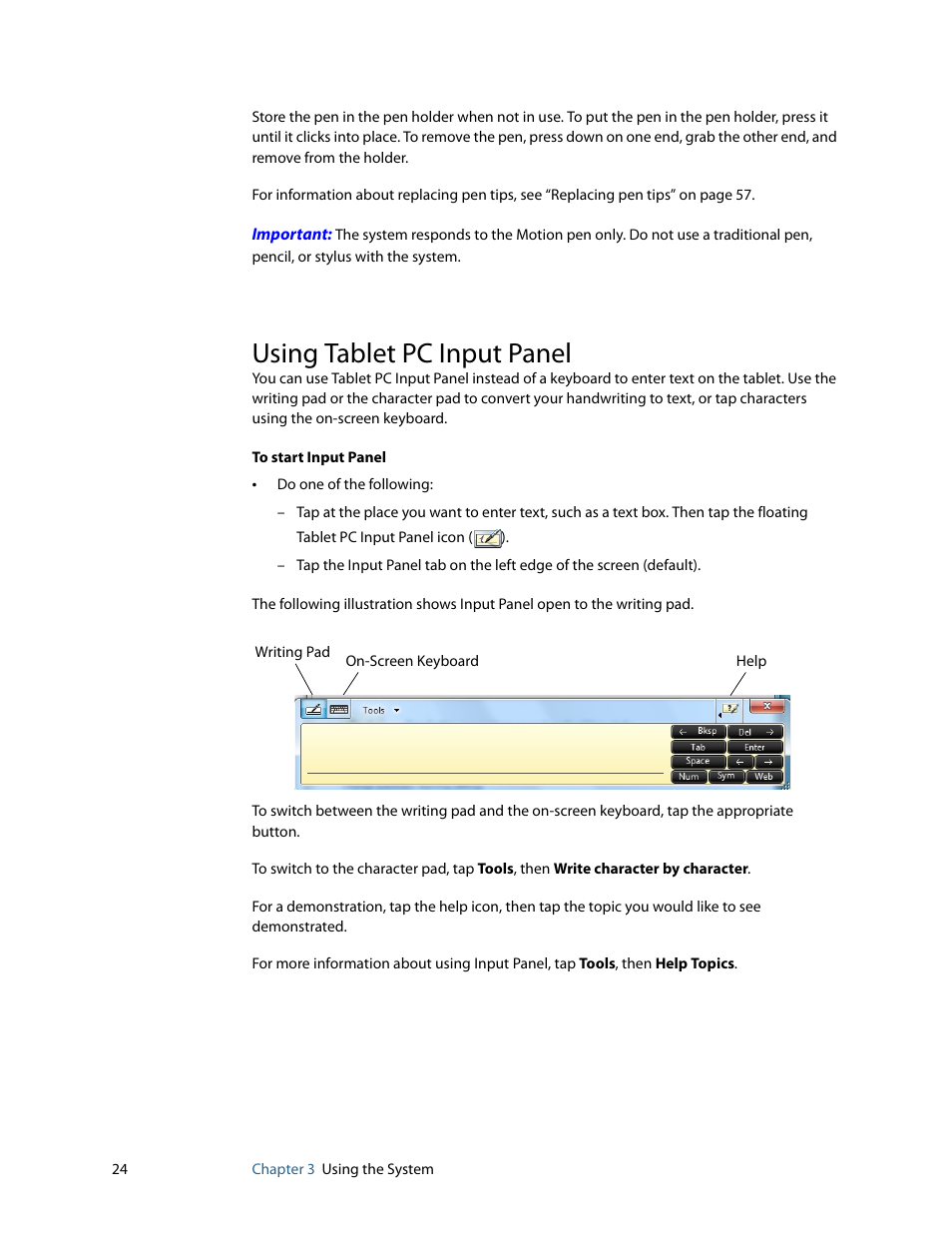Using tablet pc input panel | Motion Computing F5 User Manual | Page 30 / 78