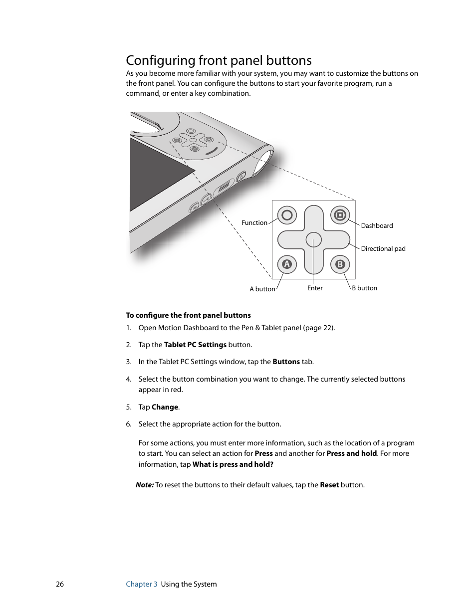 Configuring front panel buttons | Motion Computing F5 User Manual | Page 32 / 78