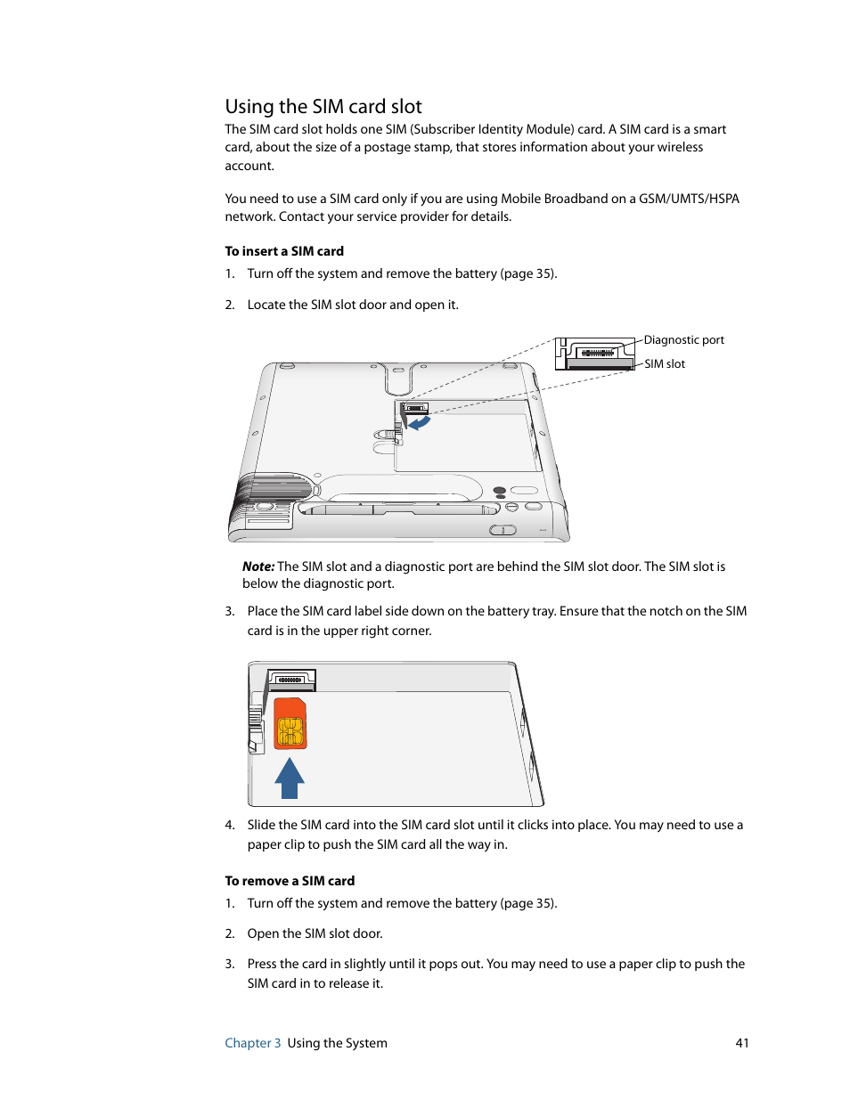 Using the sim card slot | Motion Computing F5 User Manual | Page 47 / 78