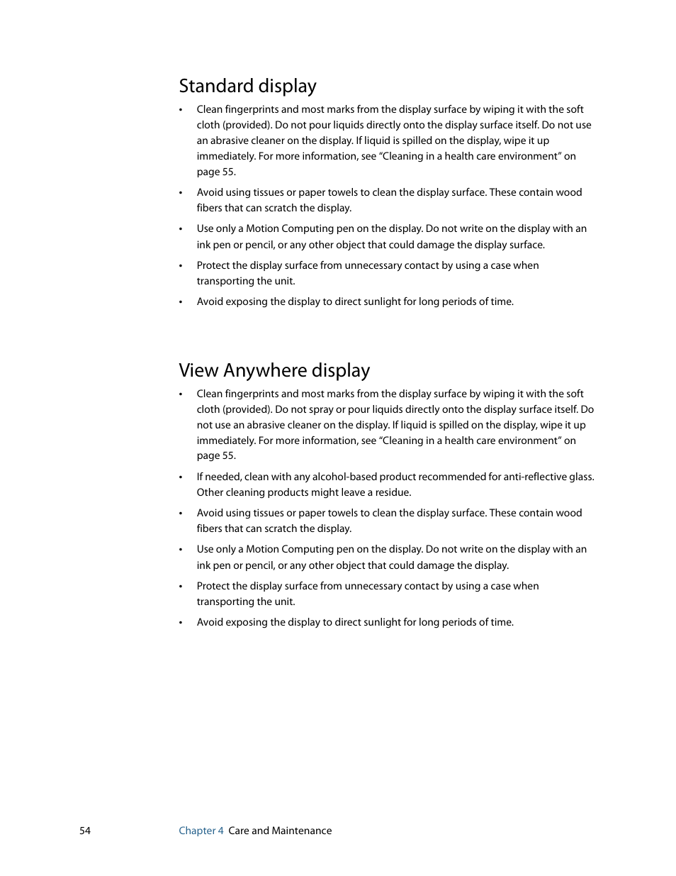 Standard display, View anywhere display, Standard display view anywhere display | Motion Computing F5 User Manual | Page 60 / 78