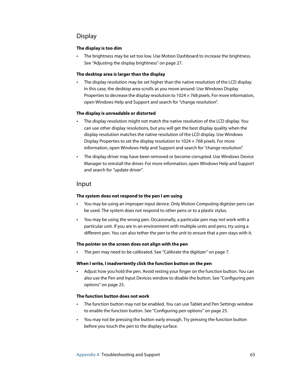 Display, Input | Motion Computing F5 User Manual | Page 69 / 78