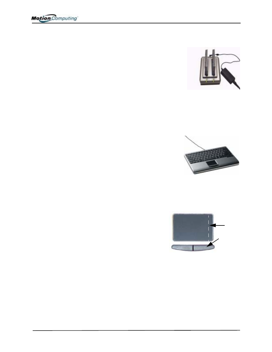 Motion m-series multi-unit battery charger, Motion m-series mobile keyboard with touch pad | Motion Computing M1200 User Manual | Page 23 / 84