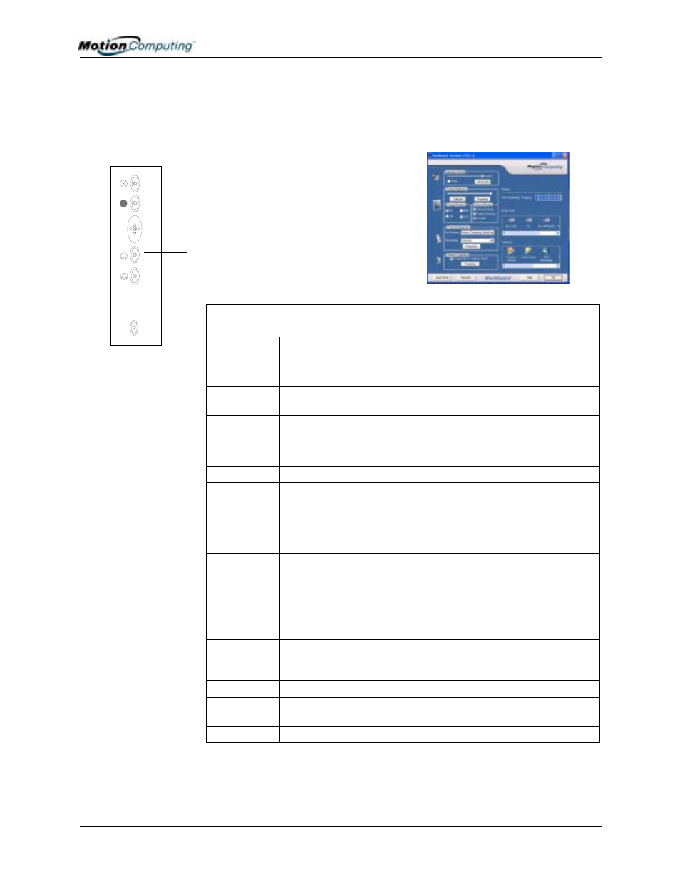 Motion application software, Motion dashboard | Motion Computing M1200 User Manual | Page 28 / 84