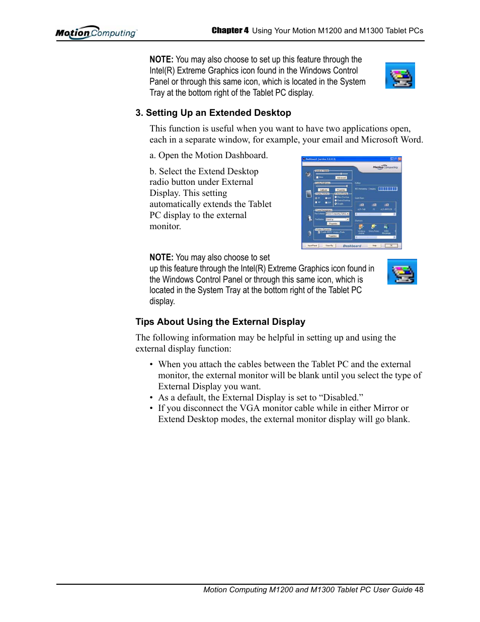 Setting up an extended desktop | Motion Computing M1200 User Manual | Page 51 / 84