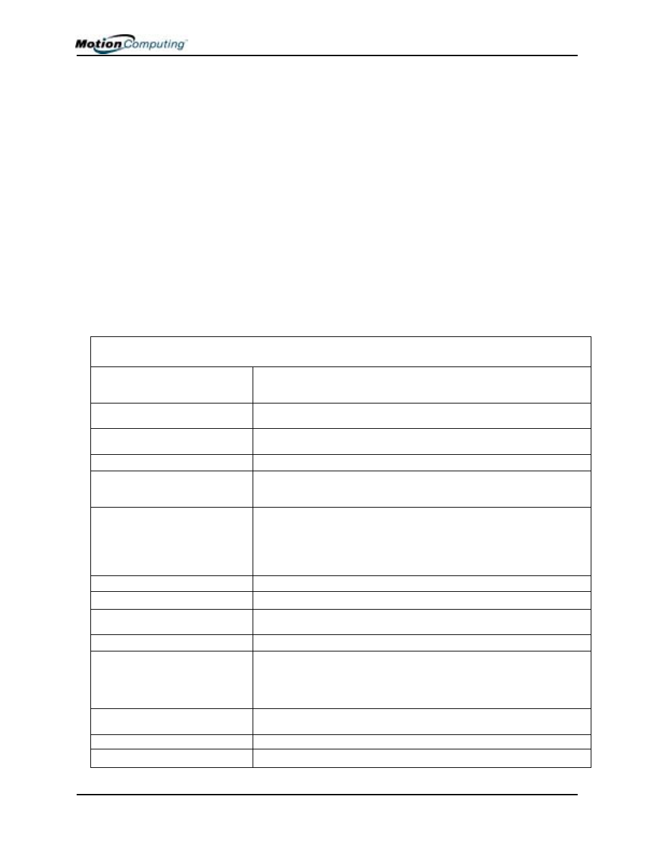 Appendix d motion m1200 and m1300 specifications, Appendix | Motion Computing M1200 User Manual | Page 78 / 84