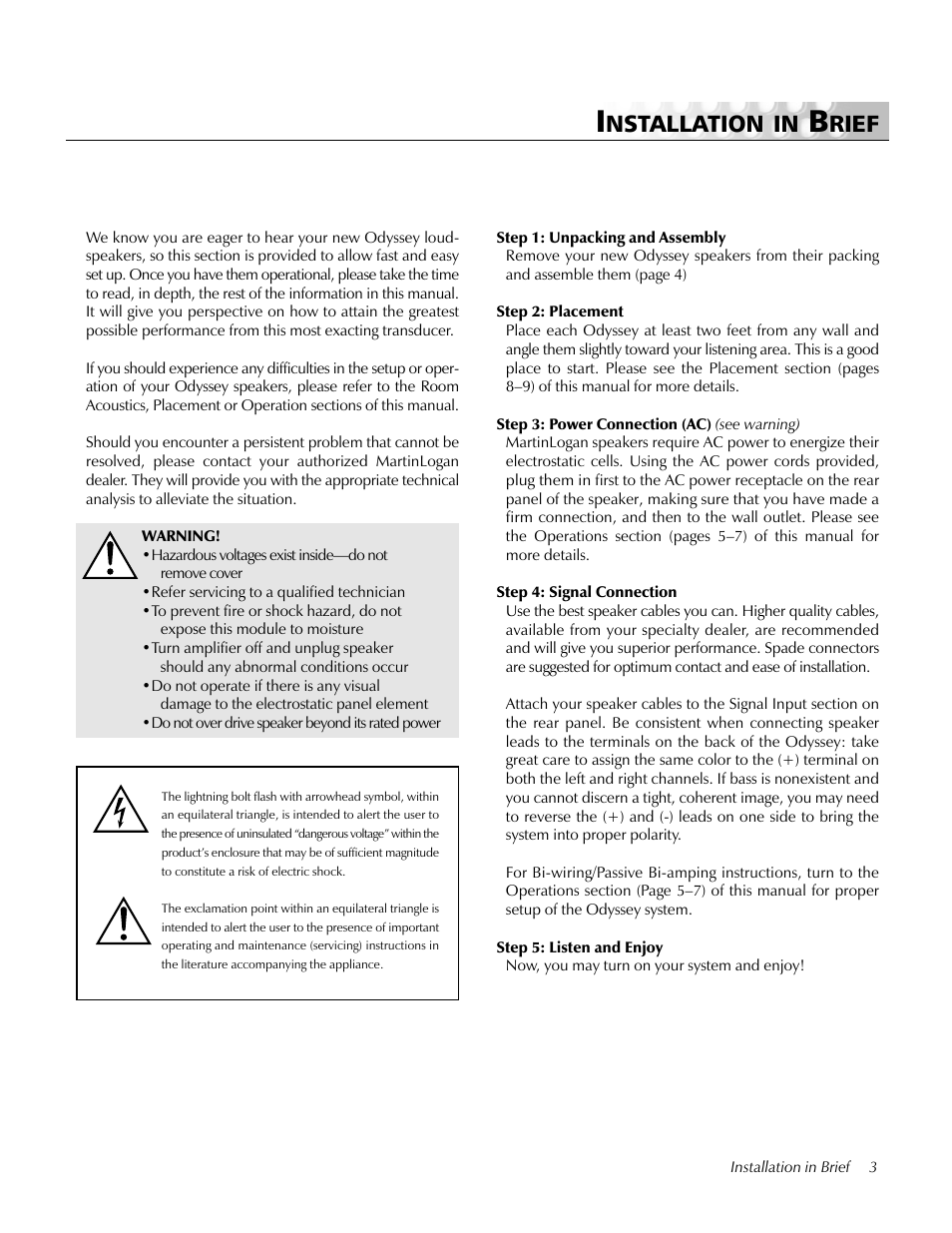 Installation in brief, Nstallation in, Rief | MartinLogan Odyssey User Manual | Page 3 / 28