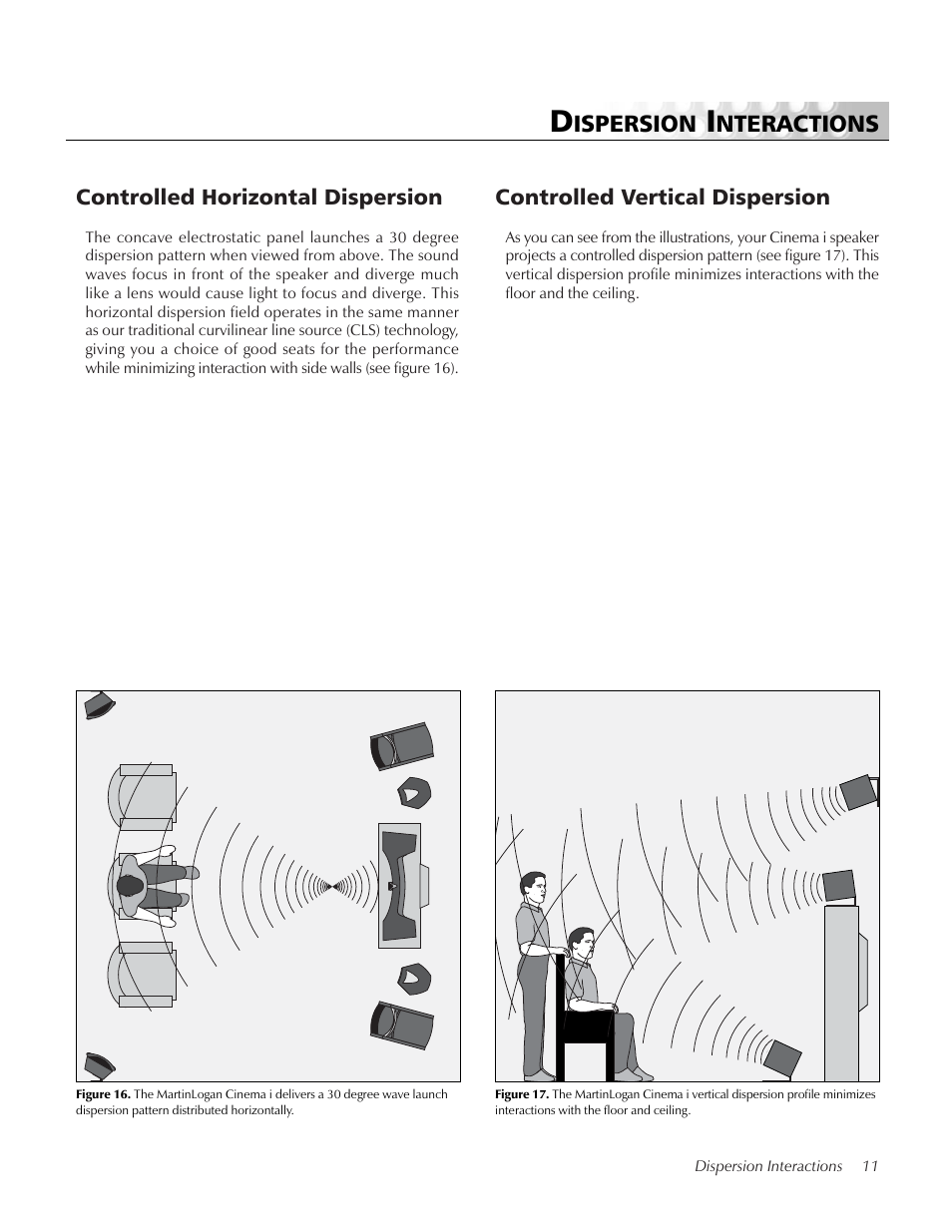 Dispersion interactions, Controlled horizontal dispersion, Controlled vertical dispersion | Ispersion, Nteractions | MartinLogan i User Manual | Page 11 / 24