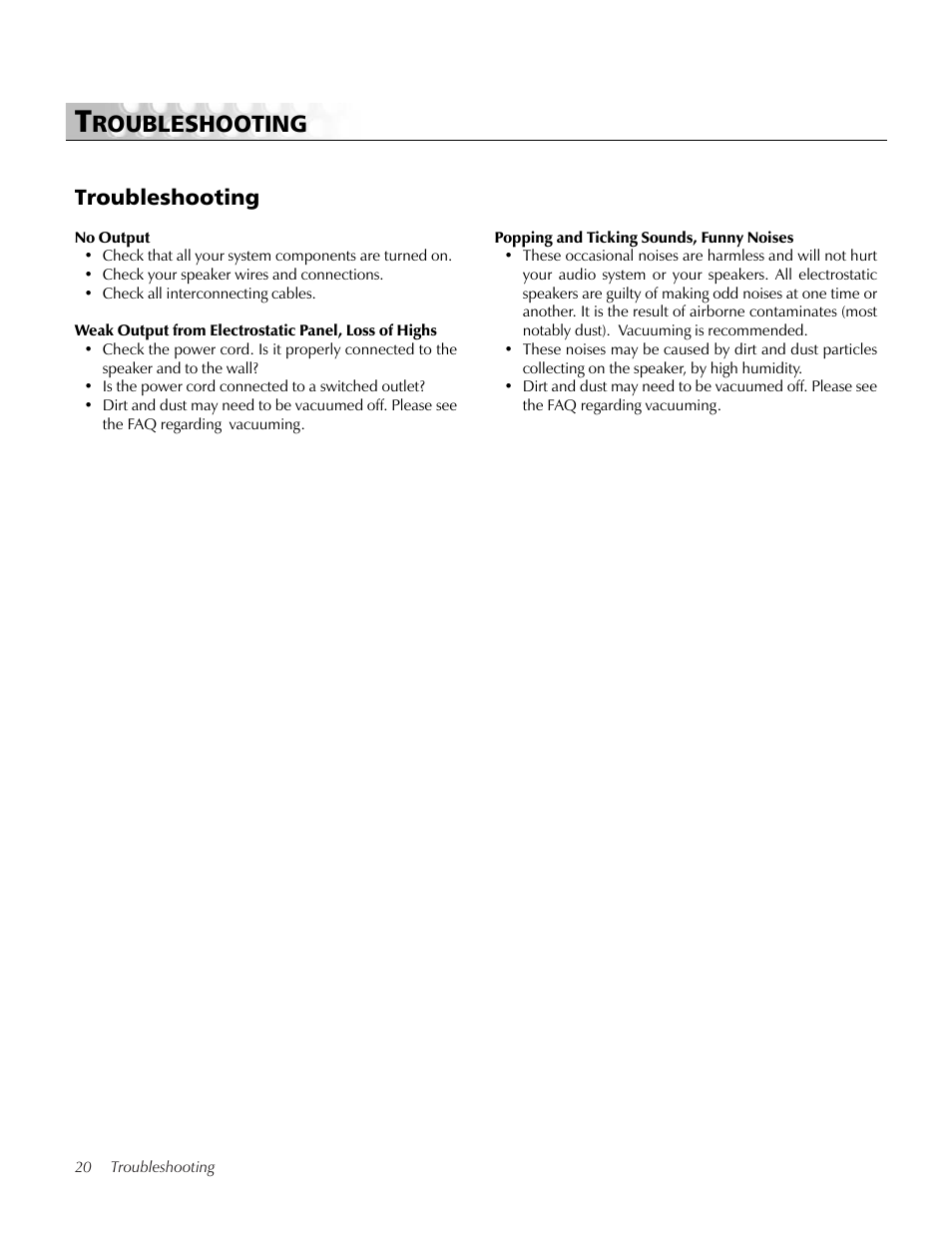 Troubleshooting, Roubleshooting | MartinLogan i User Manual | Page 20 / 24