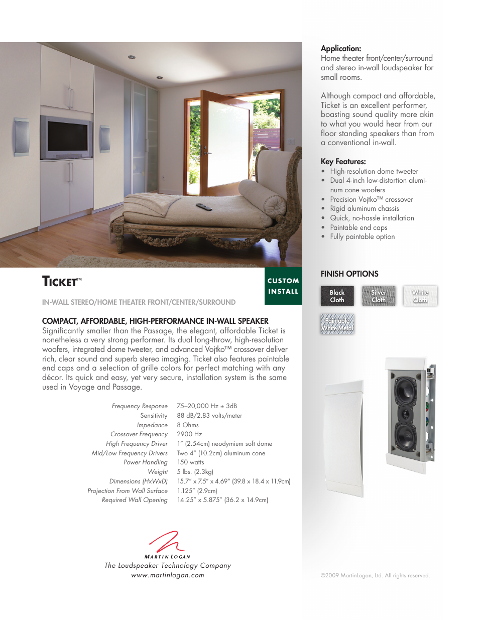 MartinLogan Voyage In-Wall Stereo/Home Theater Front/Center/Surround User Manual | 1 page