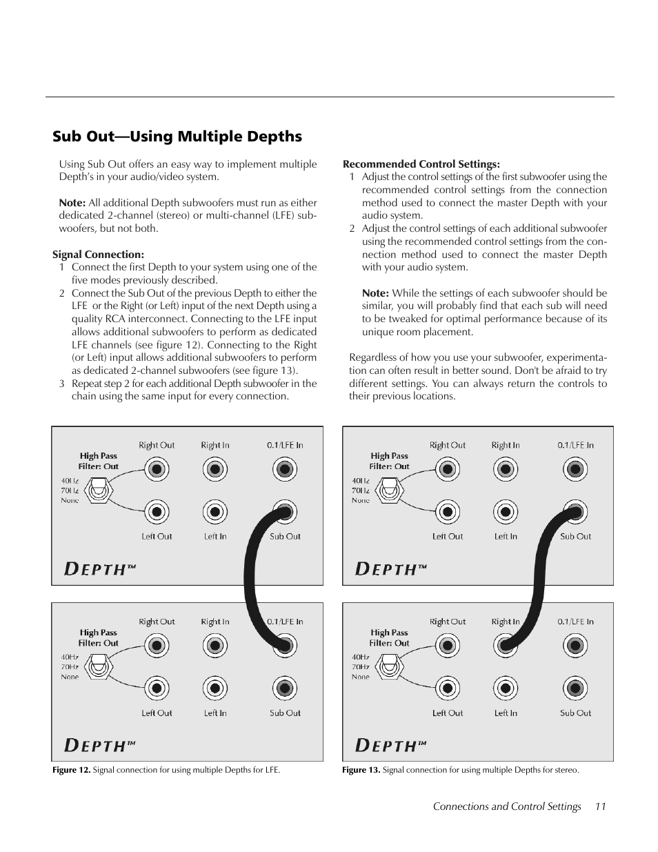 Sub-out using multiple depths, Sub out—using multiple depths | MartinLogan Depth subwoofer User Manual | Page 11 / 24