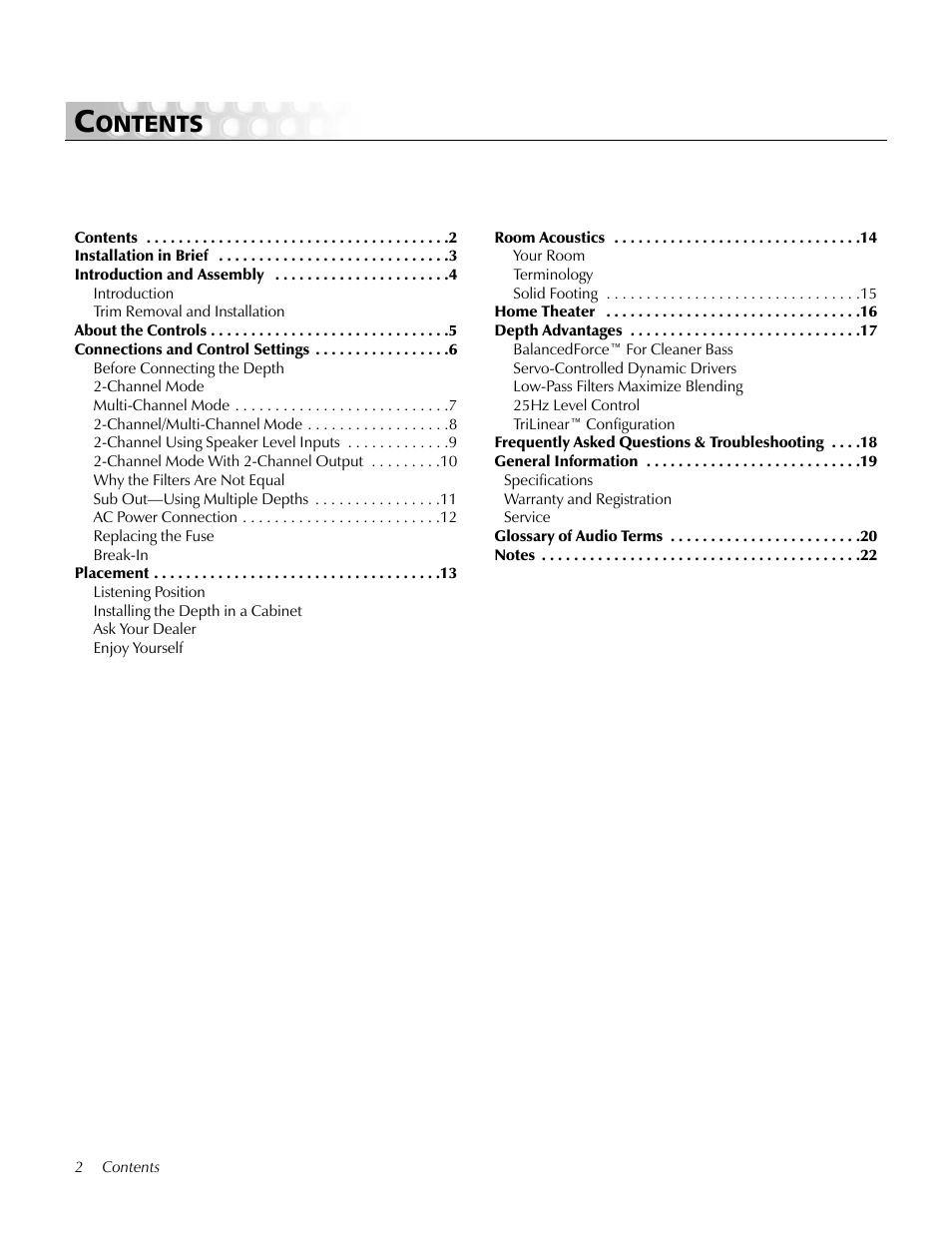 MartinLogan Depth subwoofer User Manual | Page 2 / 24