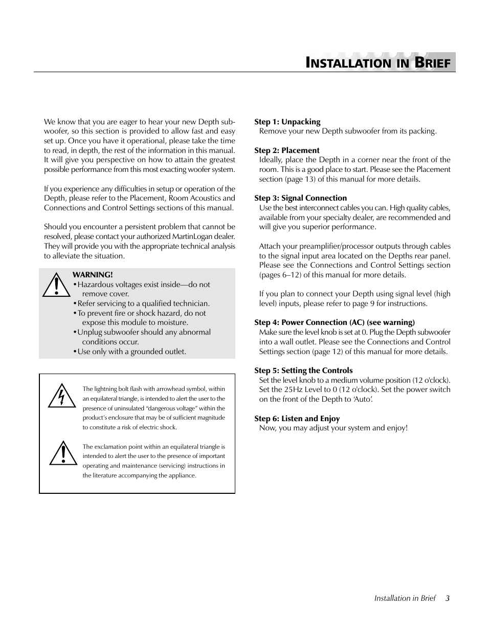 Untitled, Nstallation in, Rief | MartinLogan Depth subwoofer User Manual | Page 3 / 24