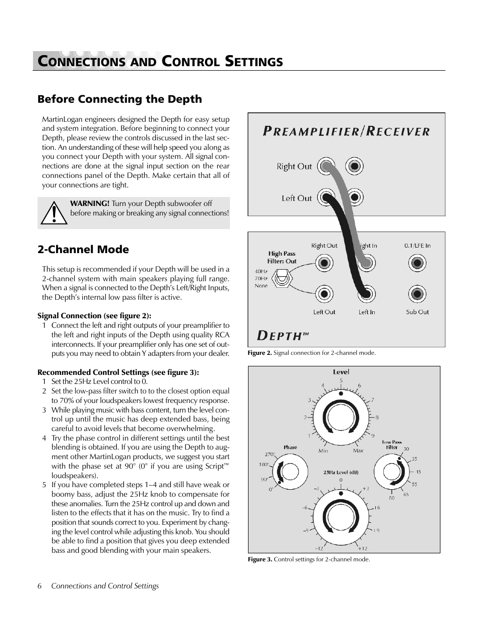 Connections and control settings, Before connecting the depth, Channel mode | Onnections and, Ontrol, Ettings | MartinLogan Depth subwoofer User Manual | Page 6 / 24