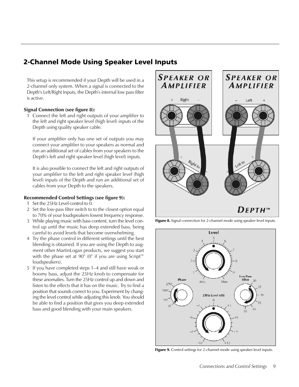 Channel mode using speaker level inputs | MartinLogan Depth subwoofer User Manual | Page 9 / 24
