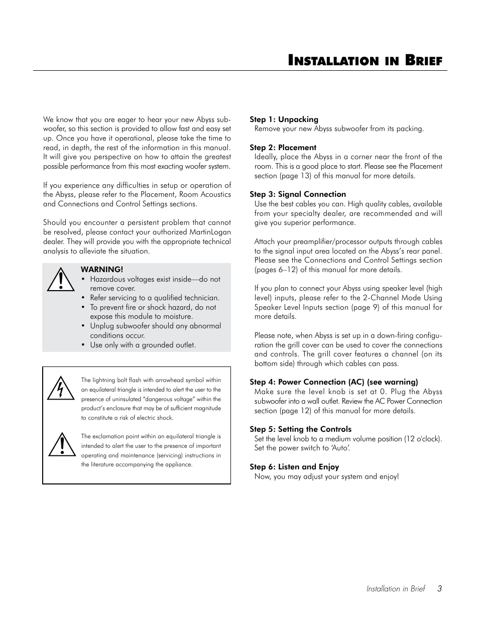 Nstallation, Rief | MartinLogan Speaker User Manual | Page 3 / 24
