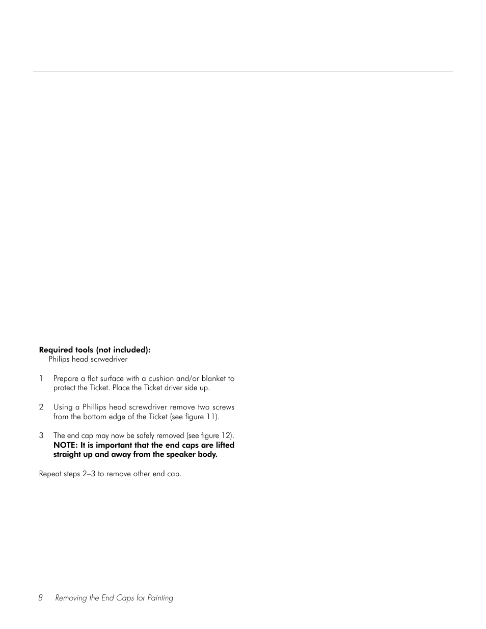 Removing the end caps for painting | MartinLogan Ticket User Manual | Page 8 / 12