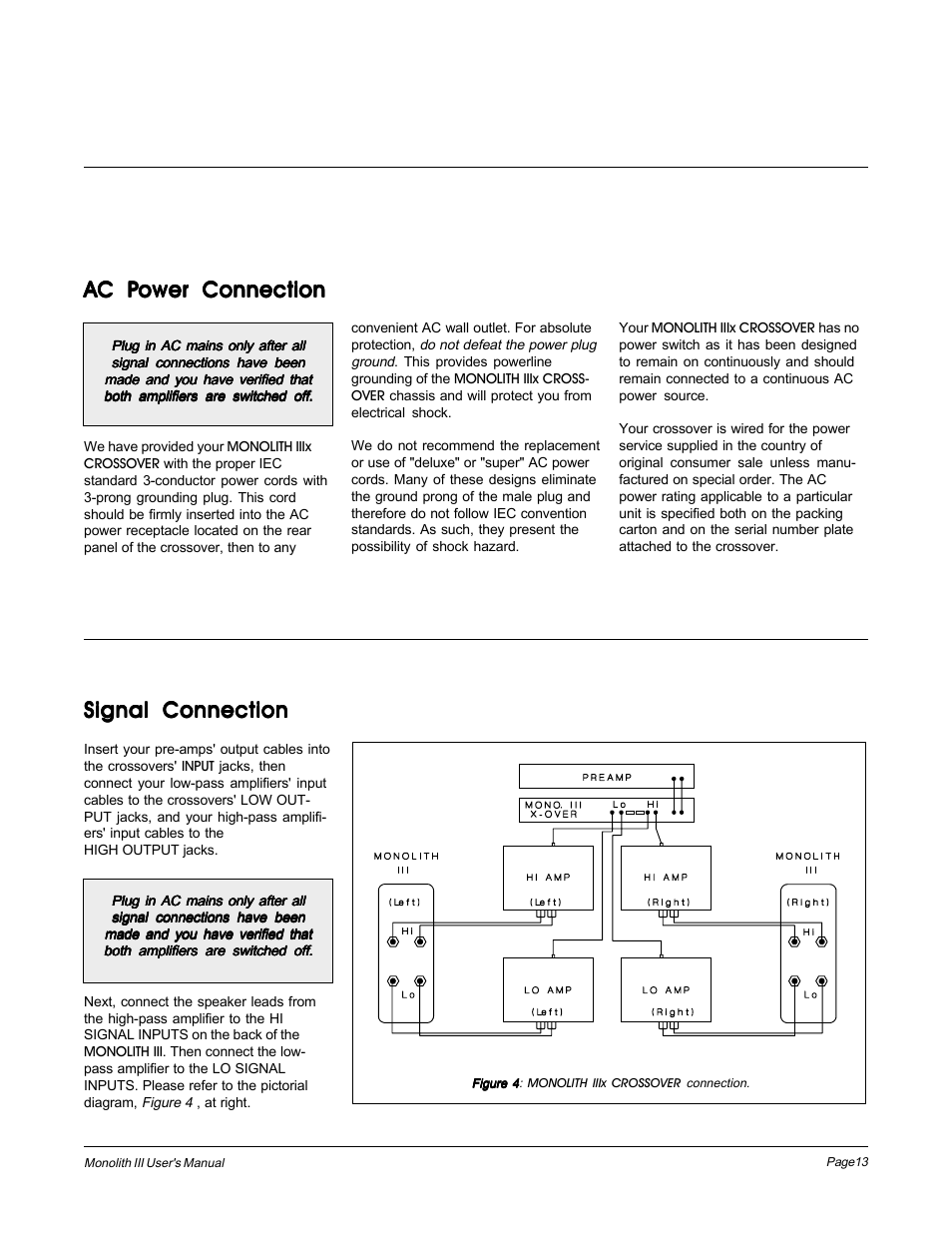 Ac power connection, Signal connection | MartinLogan Monolith III User Manual | Page 13 / 32