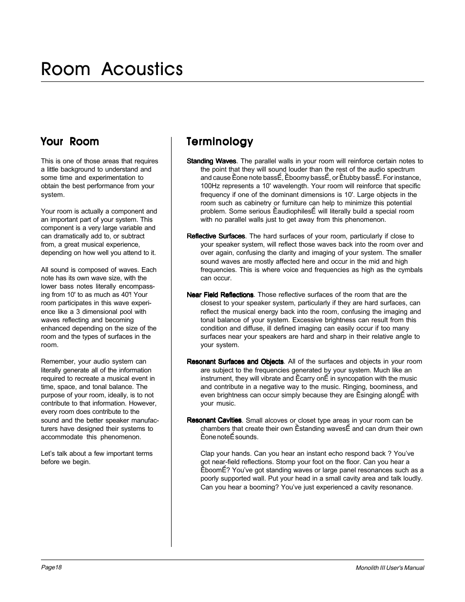 Room acoustics, Your room, Terminology | MartinLogan Monolith III User Manual | Page 18 / 32