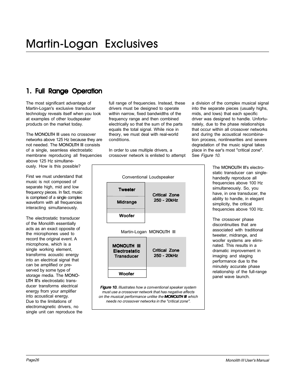 Martin-logan exclusives, Full range operation | MartinLogan Monolith III User Manual | Page 26 / 32