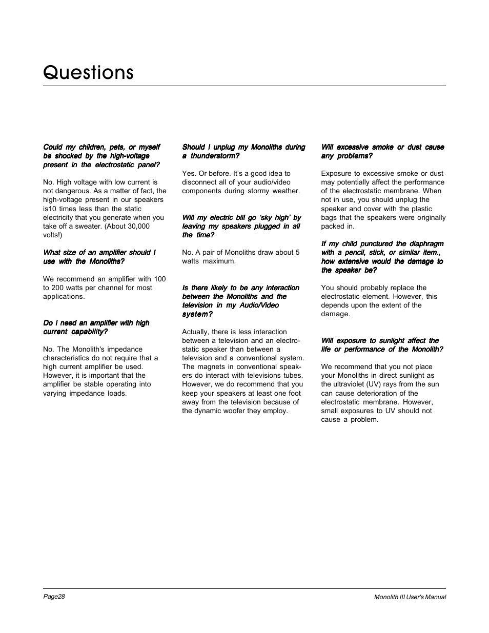 Questions | MartinLogan Monolith III User Manual | Page 28 / 32