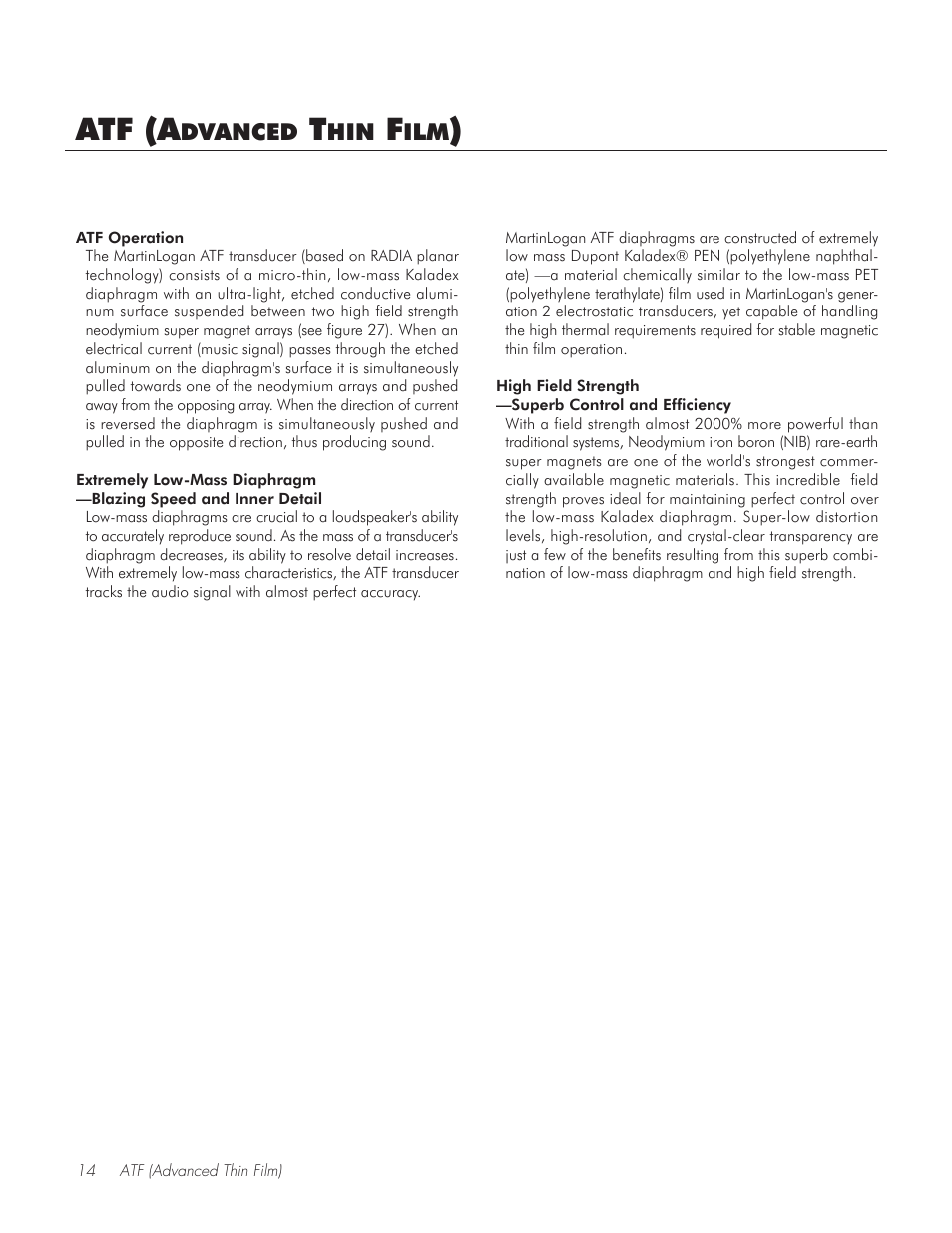 Atf (advanced thin film), Atf (a | MartinLogan Vignette On-Wall/Off-Wall Loudspeaker User Manual | Page 14 / 20