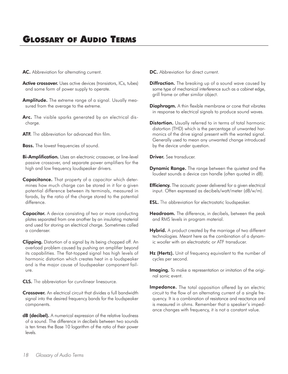 Glossary of audio terms, Lossary, Udio | Erms | MartinLogan Vignette On-Wall/Off-Wall Loudspeaker User Manual | Page 18 / 20