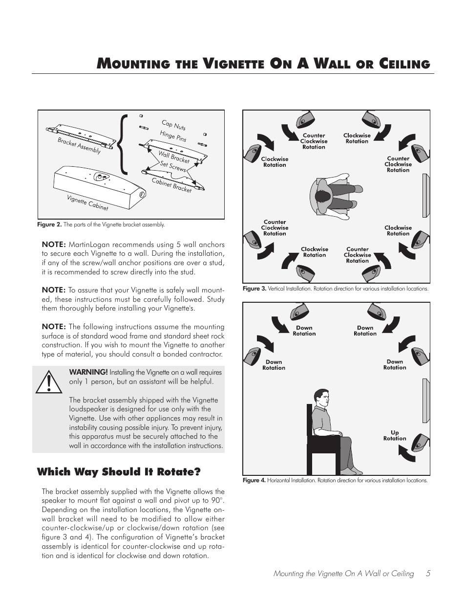 Mounting the vignette on a wall or ceiling, Which way should it rotate | MartinLogan Vignette On-Wall/Off-Wall Loudspeaker User Manual | Page 5 / 20