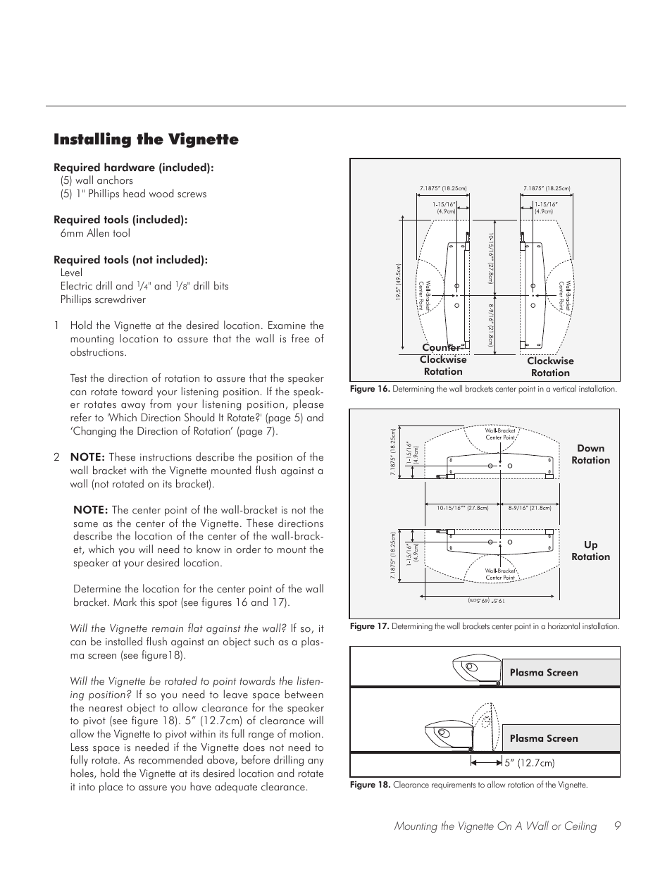 Installing the vignette | MartinLogan Vignette On-Wall/Off-Wall Loudspeaker User Manual | Page 9 / 20