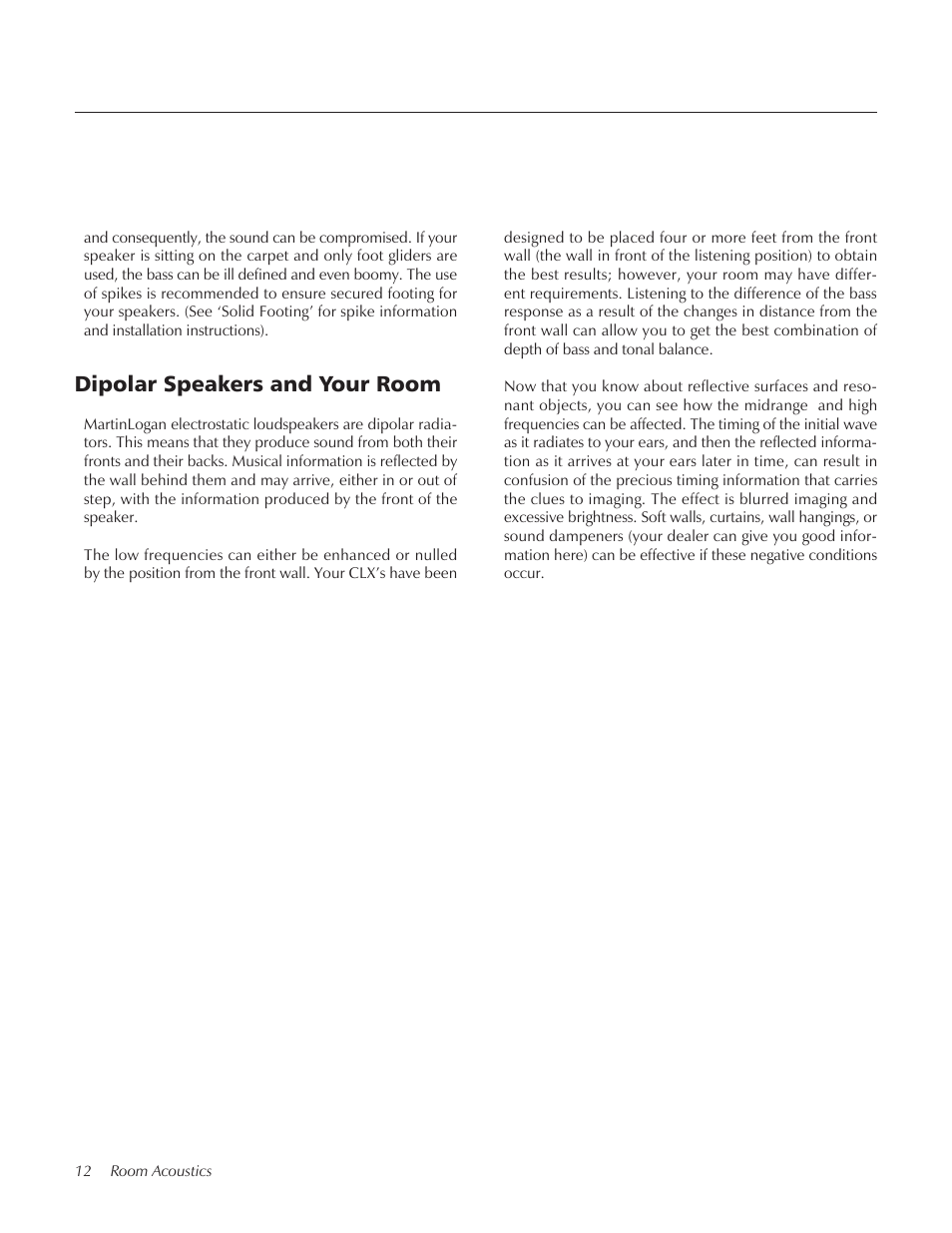 Dipolar speakers and your room | MartinLogan CLX User Manual | Page 12 / 28