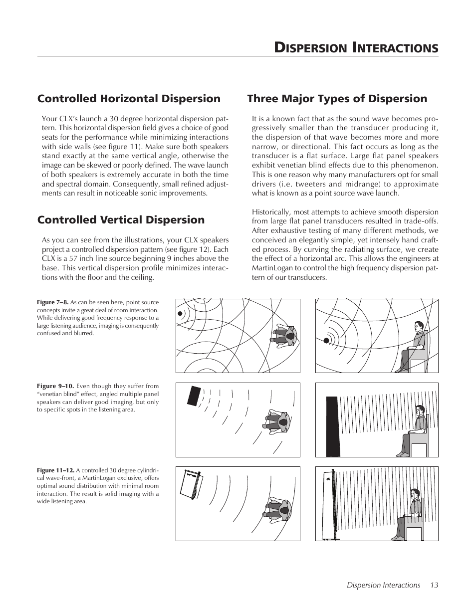 Ispersion, Nteractions, Controlled vertical dispersion | Three major types of dispersion, Controlled horizontal dispersion | MartinLogan CLX User Manual | Page 13 / 28