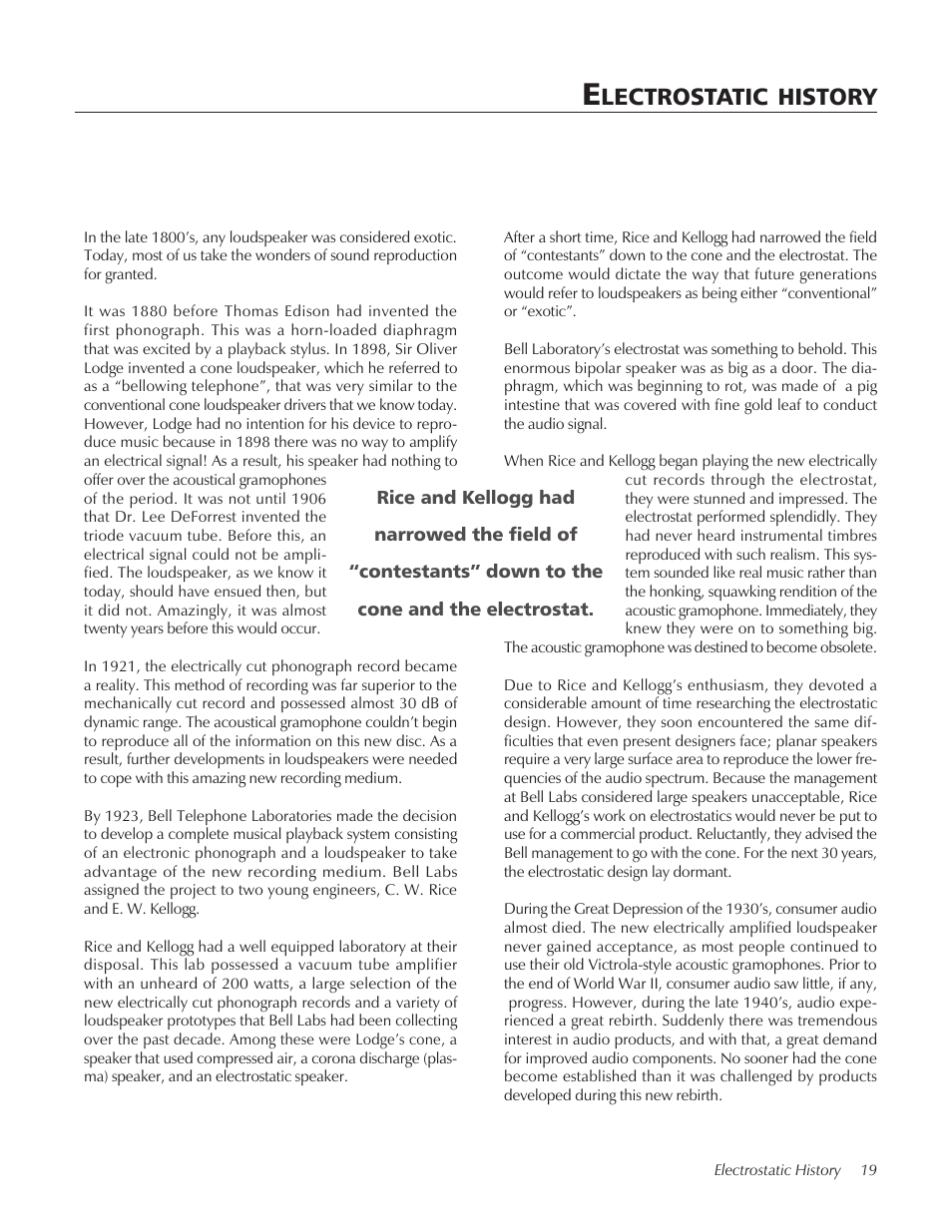Lectrostatic, History | MartinLogan CLX User Manual | Page 19 / 28