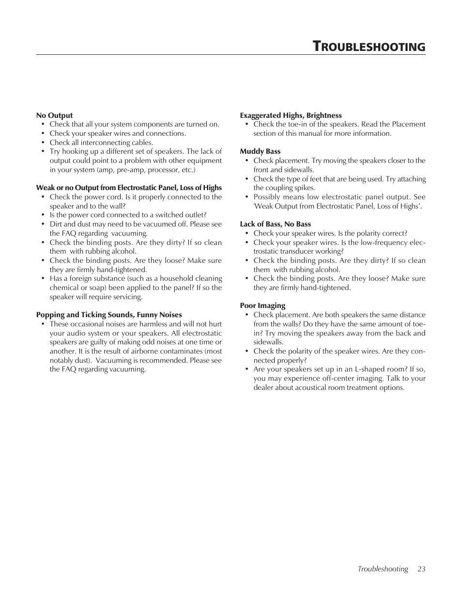 Roubleshooting | MartinLogan CLX User Manual | Page 23 / 28